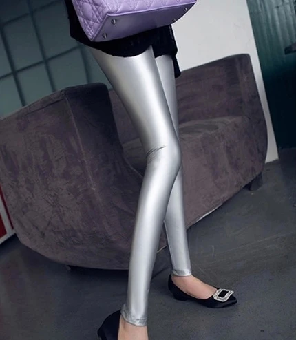 Бесплатная доставка сексуальные Серебристые блестящие металлические брюки