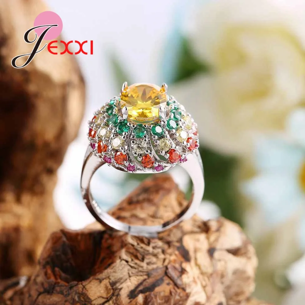 Retro Jewelry Colorful Crystal Ring Size 10 For Women 925 Sterling Silver Yellow CZ Filled-zirconia Stone Flower Anel | Украшения и