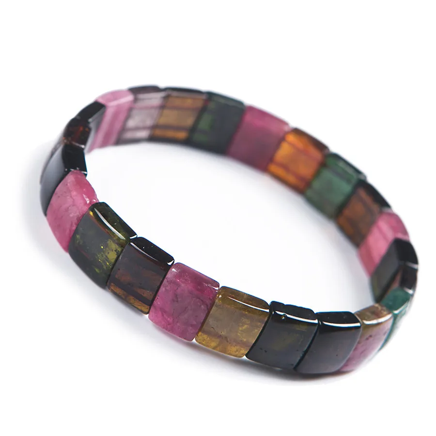 

Genuine Natural Stone Colorful Tourmaline Crystal Stone Beads Woman Charm Bracelet AAAA