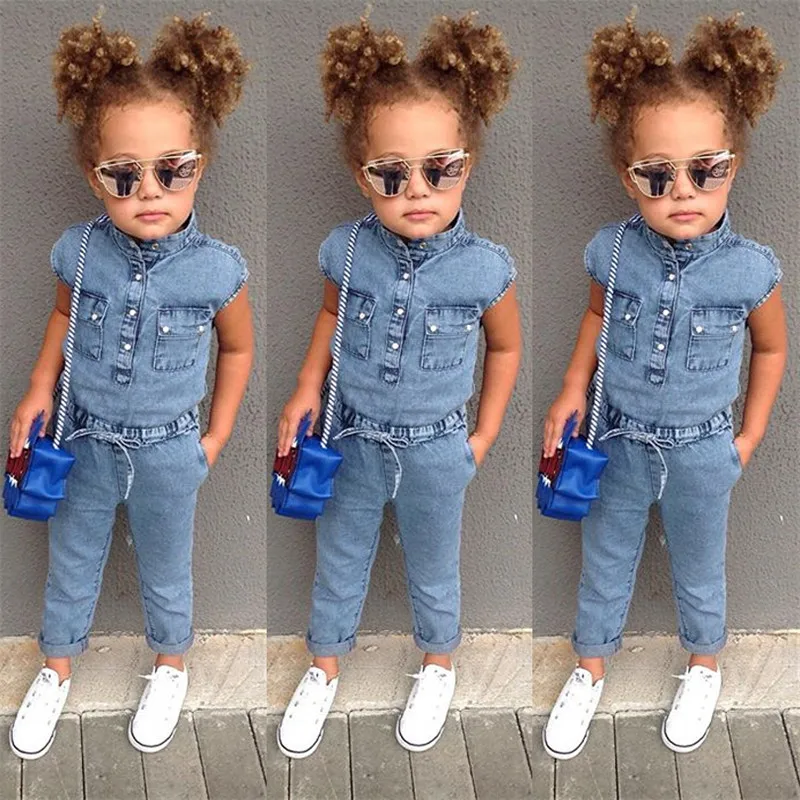 Kids Baby Girl Denim Romper Jumpsuit Playsuit Long Pants Clothes Outfits Summer Jeans Fashionable Newest