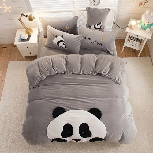 Bedding set 2 Розовый серый флисовый комплект постельного белья с героями мультфильмов, комплект постельного белья, простыня, пододеяльник, пододеяльник, ropa de cama - Цвет: Bedding set 2