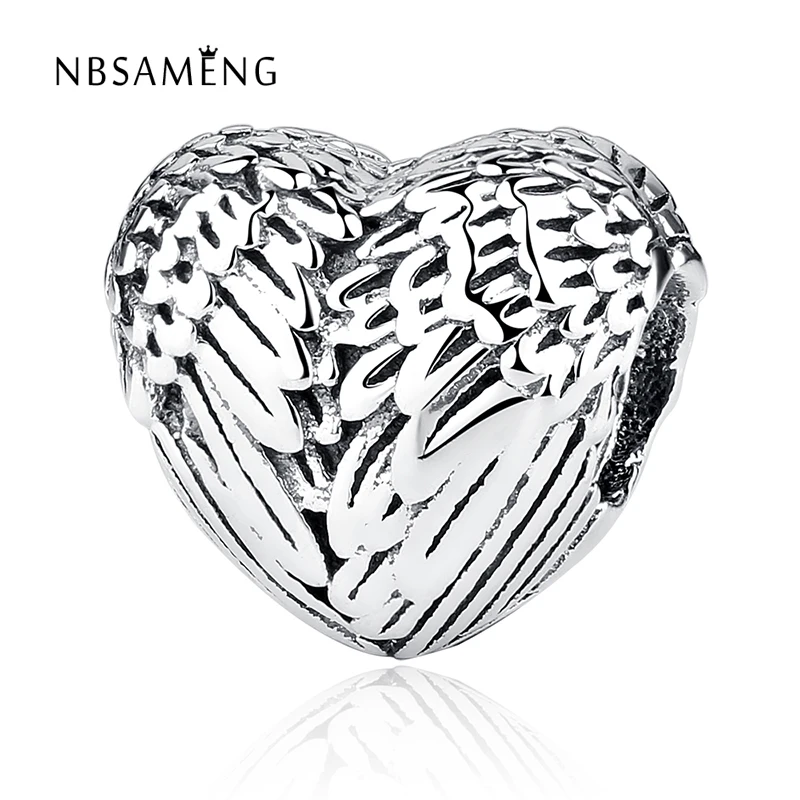 Новые подлинные бусины-шармы из серебра 925 пробы перья ангелов бусины в форме