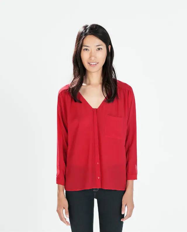 . 2410 Новый Мода Женская элегантные старинные краткое карман Офис леди блузки