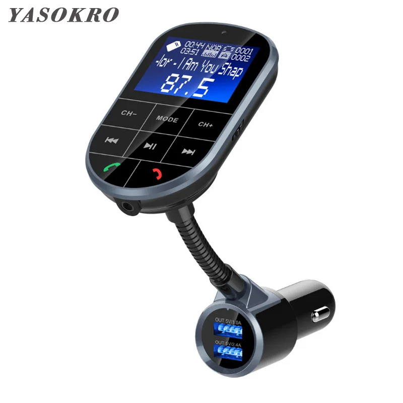 FM трансмиттер YASOKRO Aux модулятор Bluetooth автомобильный комплект громкой связи MP3
