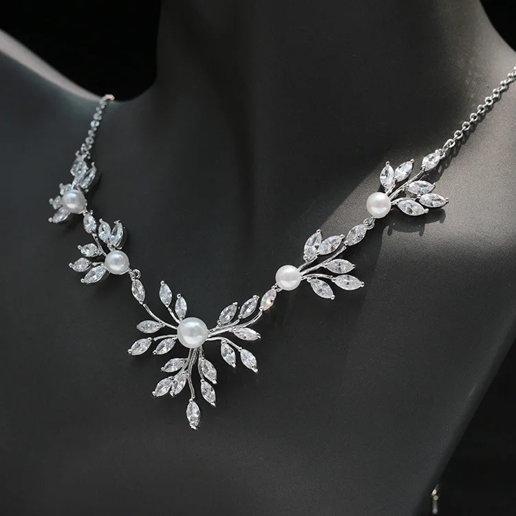 SLBRIDAL медный Свадебный кубический циркон набор ювелирных украшений для невесты CZ ожерелье серьги набор Банкетный комплект украшений для вечеринки ювелирные изделия для подружек невесты