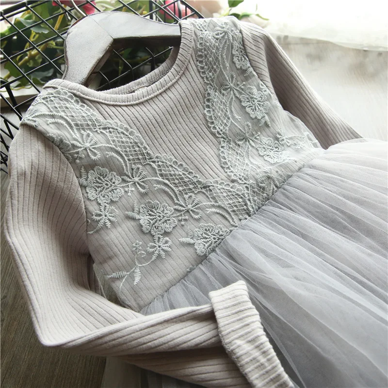 2019 Fashion Spring Autumn Girls Dress lace Mesh Long Sleeve Girl Clothes Baby Princess For Children Clothing | Детская одежда и