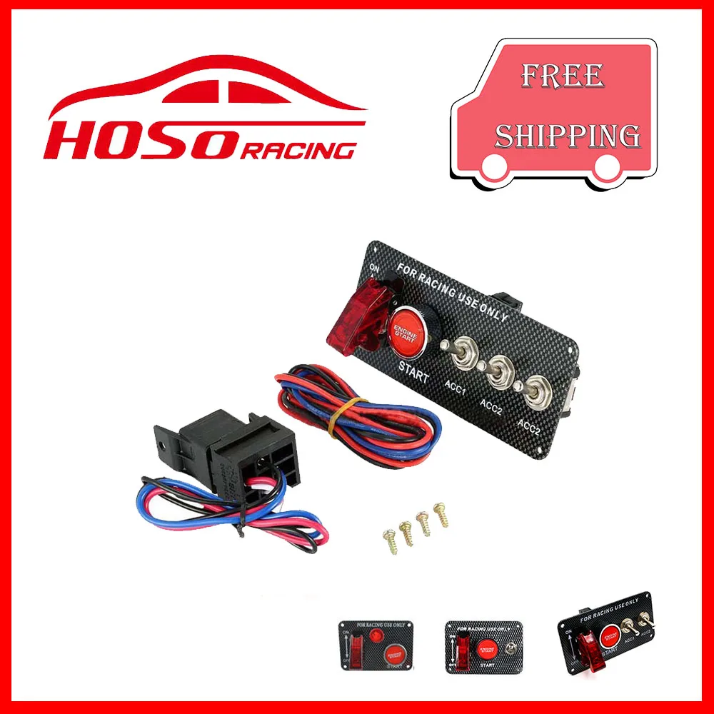 

B76 Racing Car 12Vt lgnition Car Switch Panel Carbon Engine Start Red Push Button LED Toggle