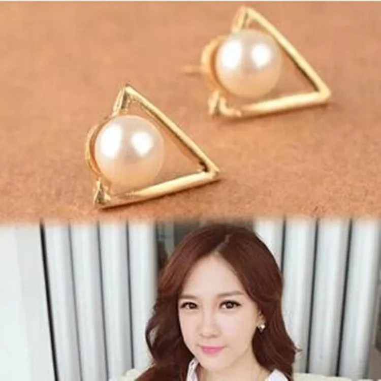 2018 Hot New Arrivals Fashion Boucles D'oreilles Femmes Triangle Brincos Simulated Pearl Stud Earrings Broncos For Women Jewelry |