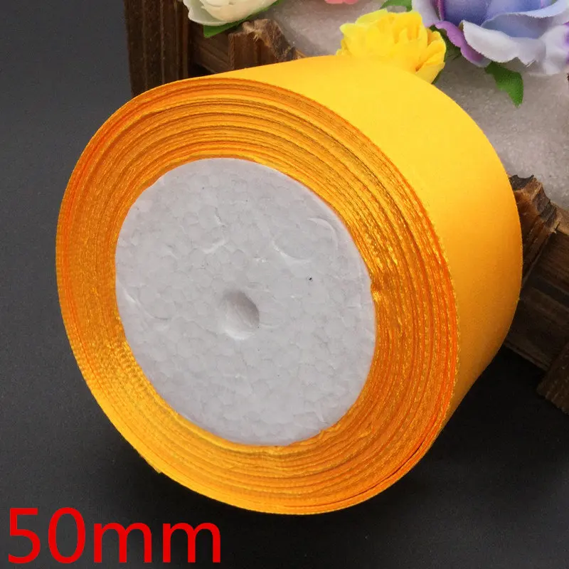 50mm 25 ярдов золотой шелк декорации с лентой Свадебная подарочная упаковка лента швейная одежда Рождественский подарок на год - Цвет: 50mm