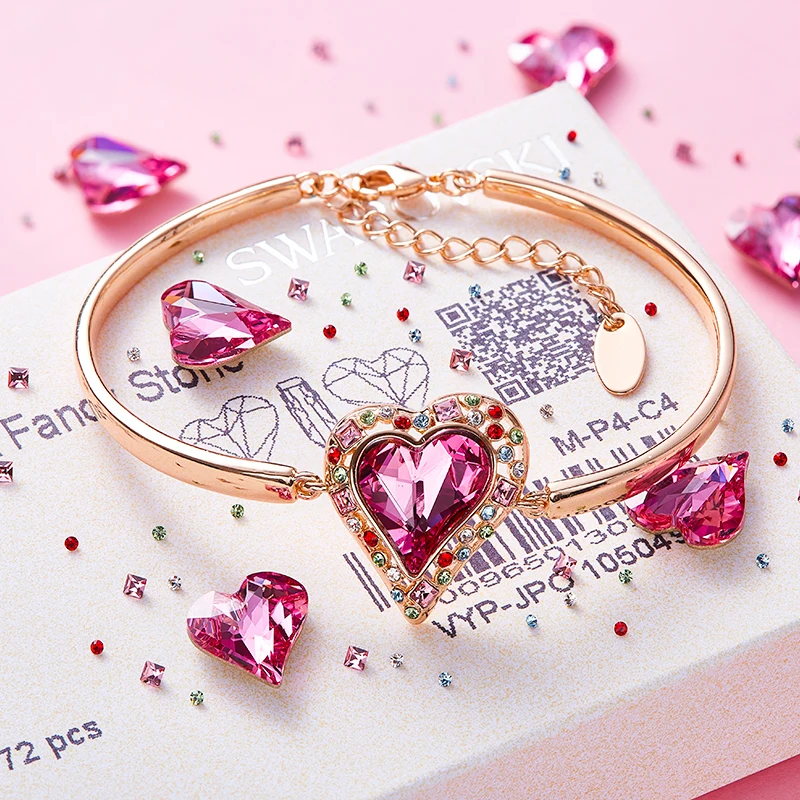 Женский Золотой браслет Cdyle украшенный кристаллами в виде сердца радуги Bijoux Femme с