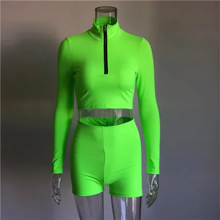 Shorts sets KGFIGU Женский комплект 2 шт. спортивный костюм Женская праздничная одежда с длинным рукавом укороченный отложной воротник на молнии топы и мини юбки - Цвет: Shorts sets