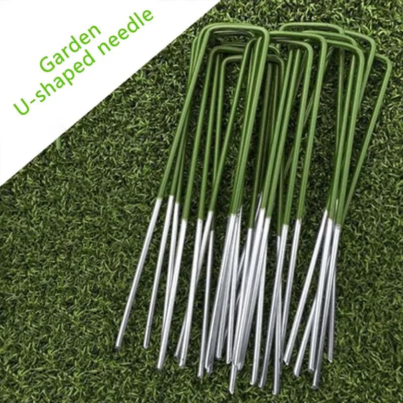 10pcs Half Green Artificial Grass Turf U Pins Metal Galvanised Pegs Staple Weed Garden Hot-dip Galvanizing Gardening Accessories