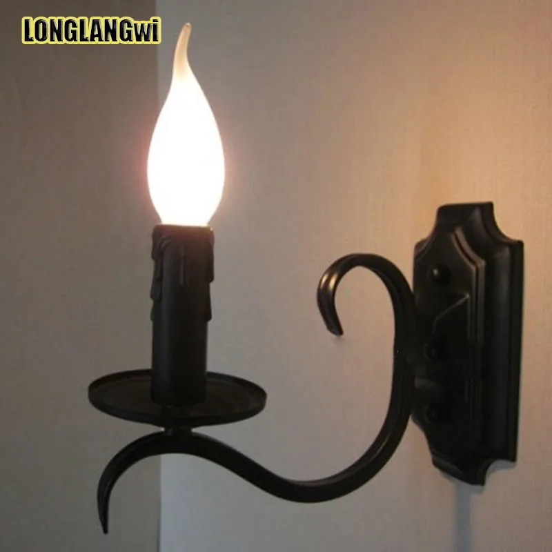 

Vintage wall lamps E14 candle bulb lamp Mediterranean black color simple wrought iron candle lamp