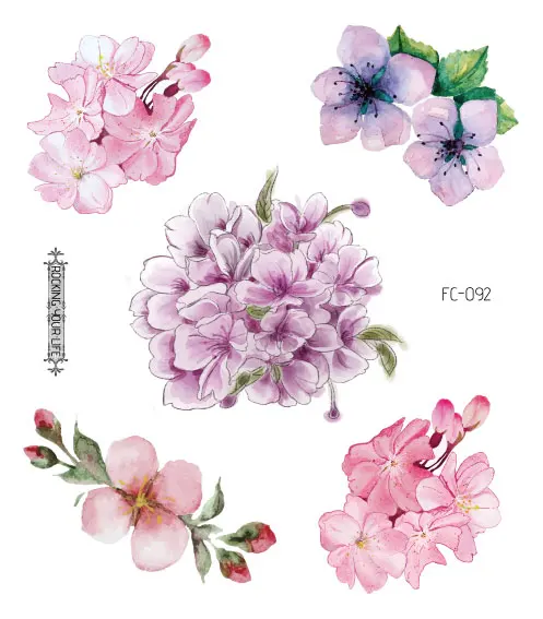 FC-092 Rocooart Sakura татуировки наклейки Цветы Поддельные татуировки для женщин ручная Татуировка боди-арт Водонепроницаемая татуировка на руку вишневый цвет Tatto - Цвет: FC-092