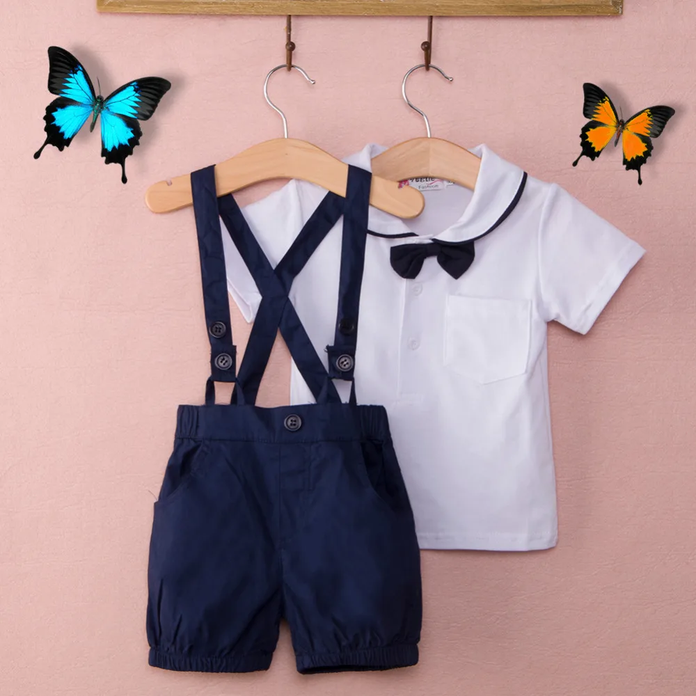 Citgeett New Toddler Baby Infant Boys BowTie White T-shirt Bib Pants Overalls Kids Clothes Set Summer Fashion |
