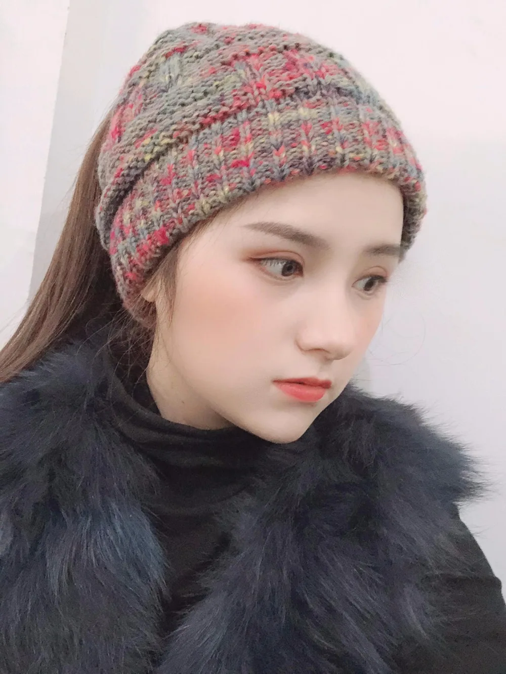 Fashion Ponytail Beanie Women Winter Hats Crochet Knitted Bamboo Ski Cap Skullies Beanies Warm Caps Female Stylish Hat Ladies