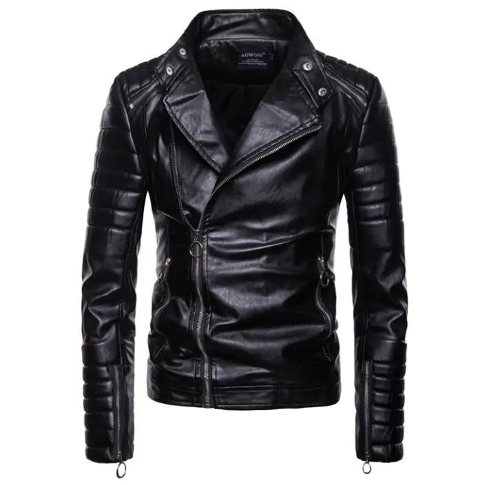 Мотоботы черного и коричневого цвета Кожаная куртка для мужчин в стиле панк с