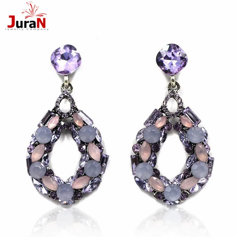 

JURAN Good Quality New Fashion Earrings White Glass Sweet Metal With Gems Stud Crystal Earring For Women Girls W3102 2022
