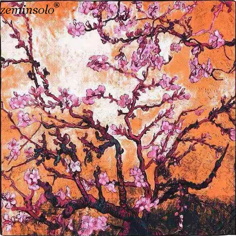 Ван печать Гога цветок Элитный бренд для женщин 100% шелковый шарф бандана из саржи