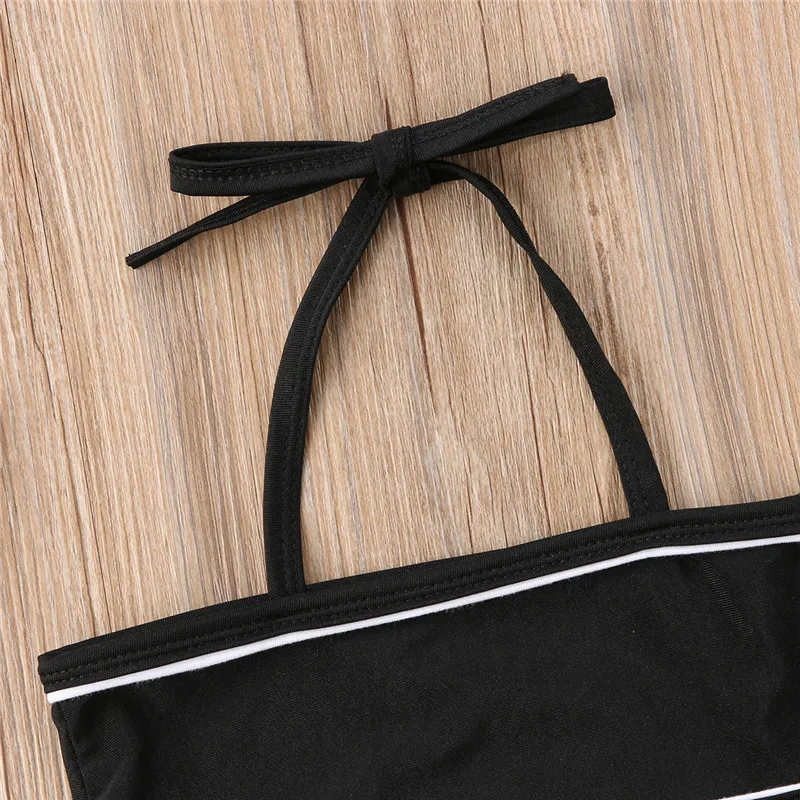 Детское черное бикини с лямкой на шее для девочек 2018 летний детский купальный