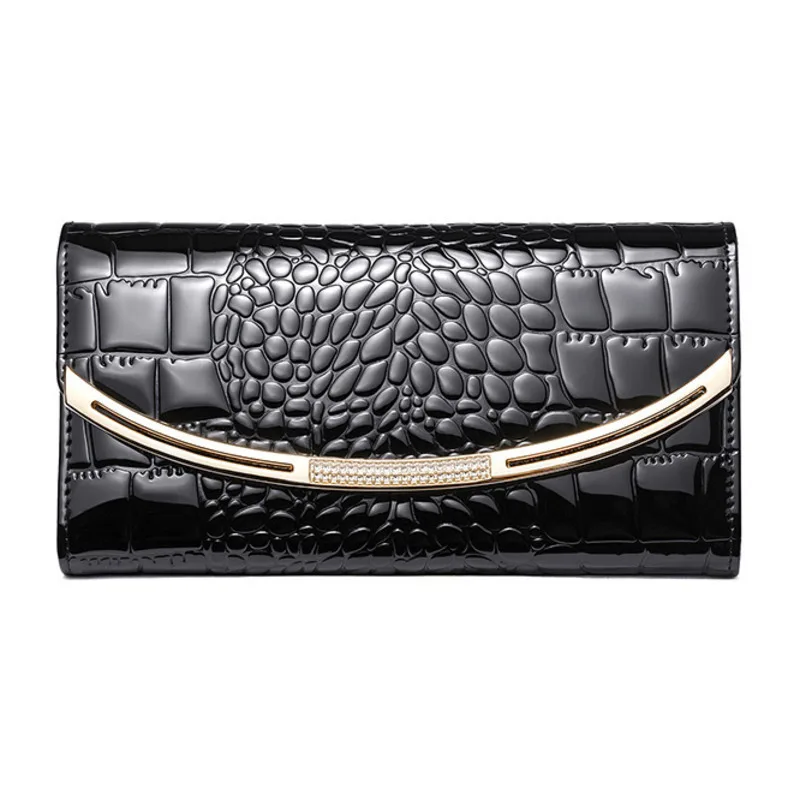 Fashion Genuine Leather Wallet Women Luxury Alligator Design Gold Leather Female Purse Clutch Bag Lady Wallets Long Wallet