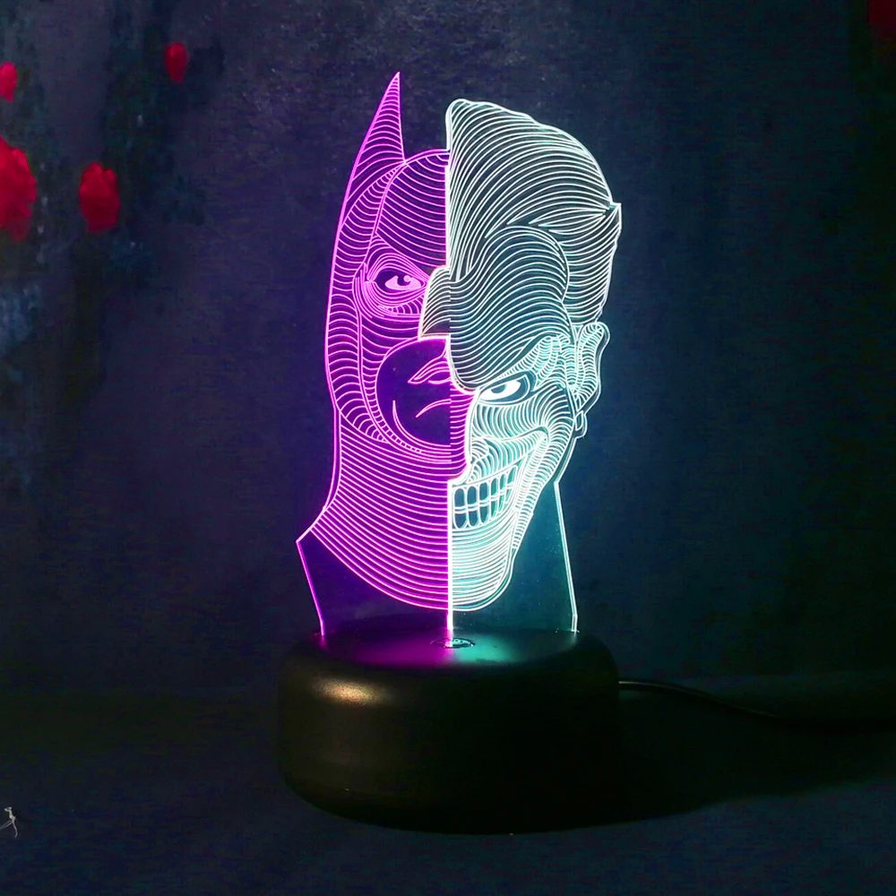 2018 HOTMOVIE Бэтмен Фигурка Джокер 3D Led ночник лампа двойной цвет изменение USB LED