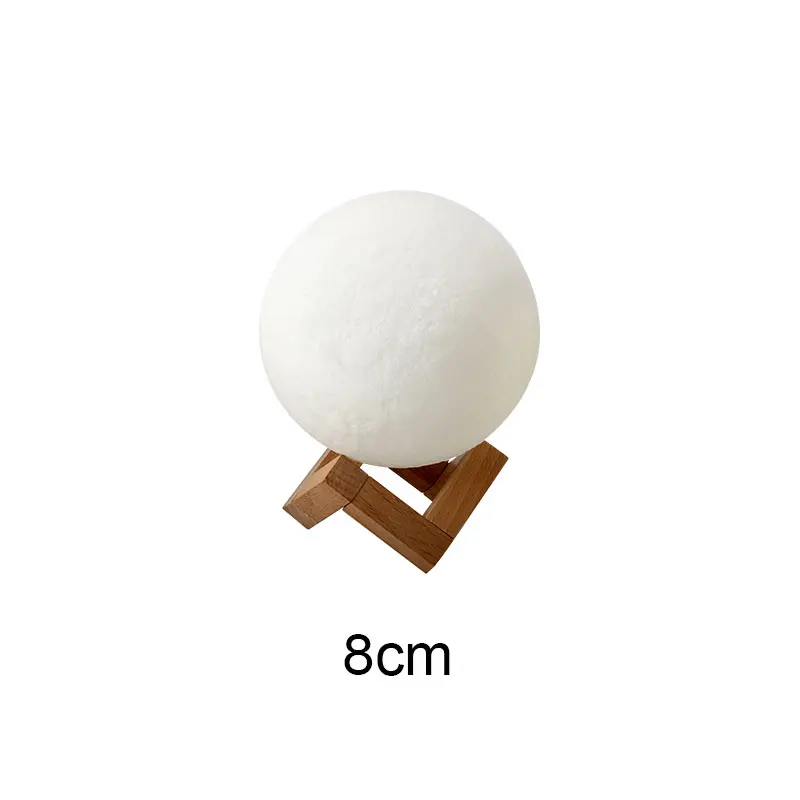 8cm Прямая поставка, 3D принт, Лунная лампа, 2 цвета, сенсорный переключатель, лунный светильник, USB Перезаряжаемый Ночной светильник, для спальни, домашнего декора, креативный подарок - Испускаемый цвет: 8cm