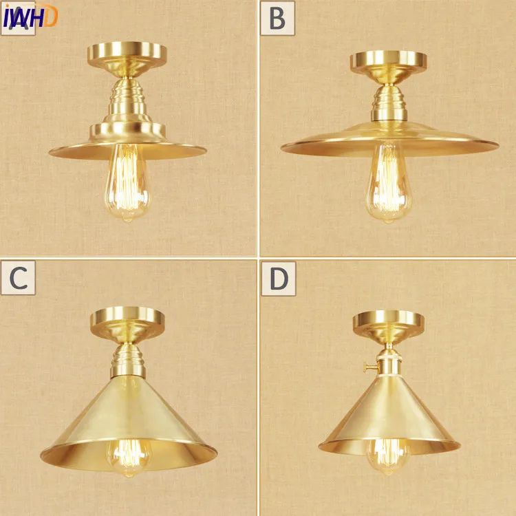 Медные винтажные светодиодные потолочные светильники IWHD освещение для гостиной