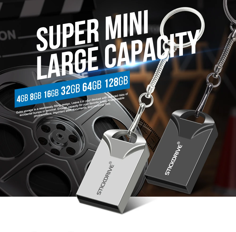 Мини Флешка 64 Гб 128 ГБ Usb флеш-накопитель 32 ГБ USB2.0 Флешка 16 ГБ 8 ГБ 4 ГБ Флешка 128 ГБ с подарочным кольцом для ключей новейший u-диск