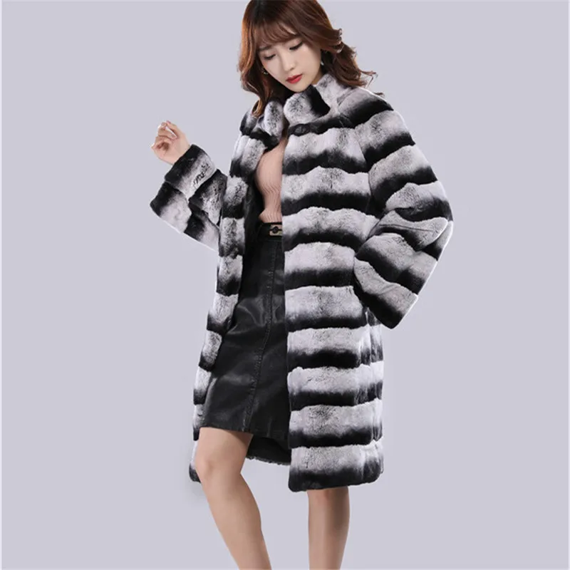 Women Clothes 2022 Length 90cm New Winter  Real Rabbit Fur Jacket Warm Soft Long Fur Coat Women enlarge