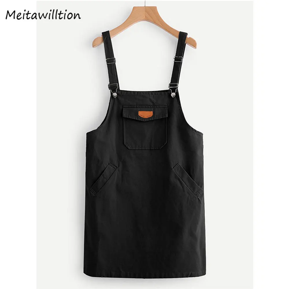 Женский сарафан с передними карманами короткое платье без рукавов в Корейском