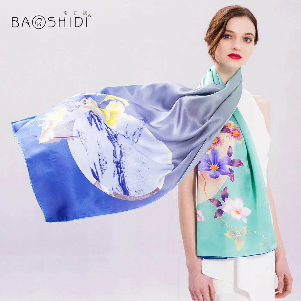[BAOSHIDI] 100% шелковый длинный шарф для женщин Элегантная Дамская шаль бесконечности