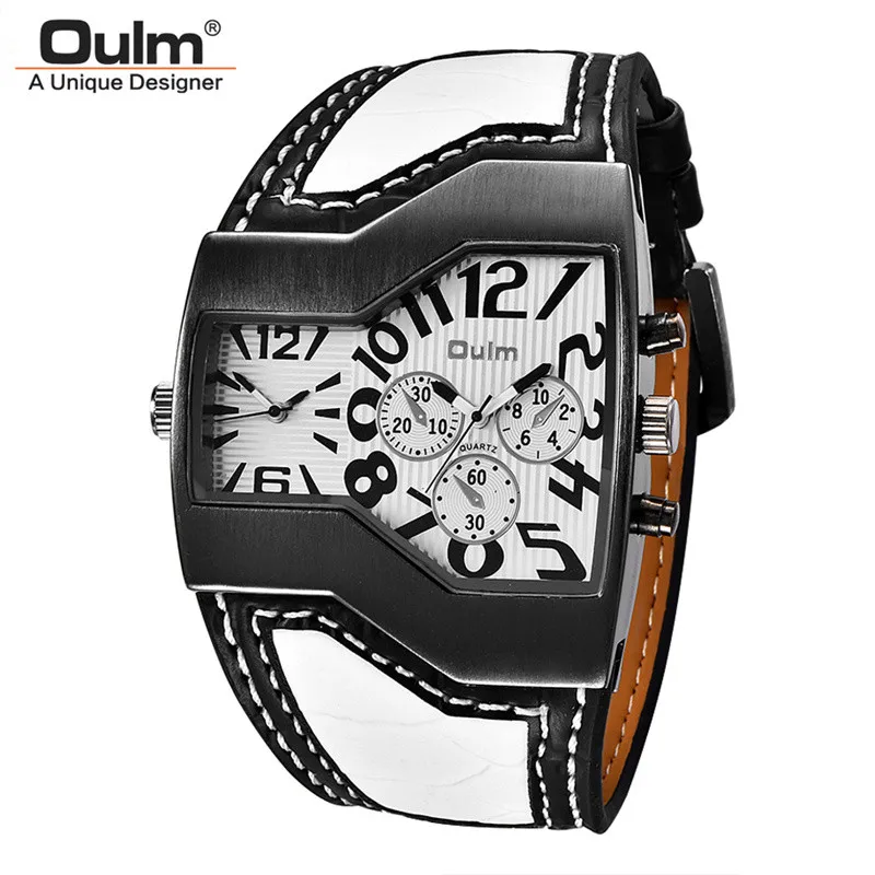 all white Oulm классический стиль два часовых пояса мужские часы из искусственной кожи наручные мужские кварцевые часы повседневные мужские часы relogio masculino - Цвет: all white