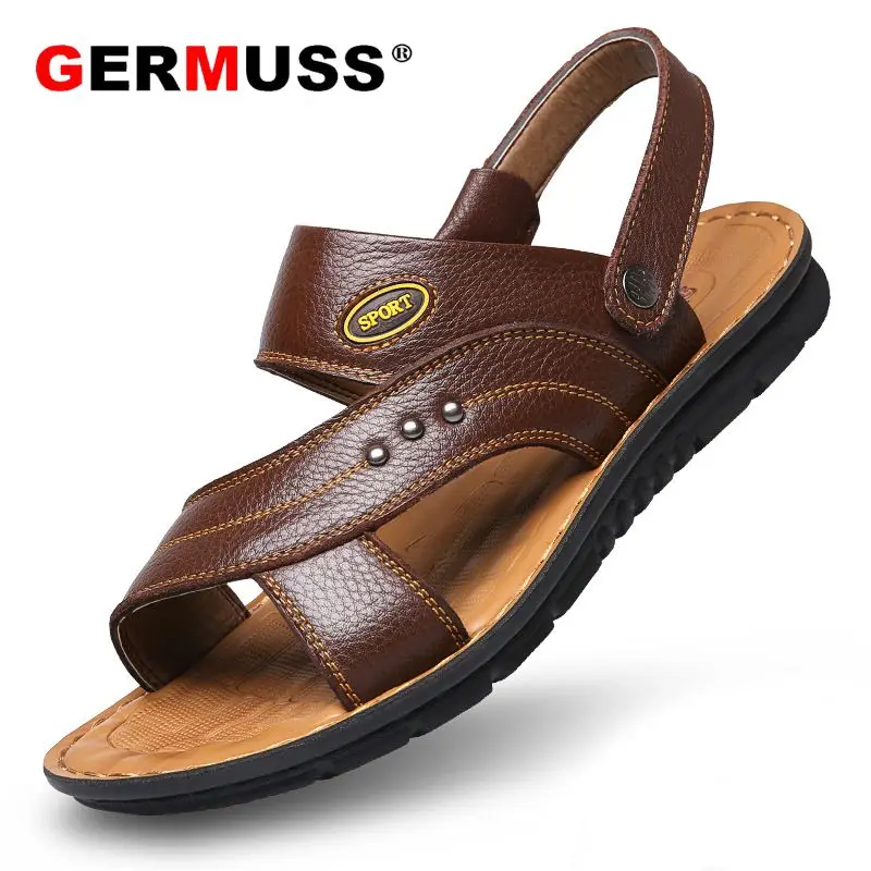 Сандалии мужские летние из натуральной кожи повседневная обувь уличные пляжные