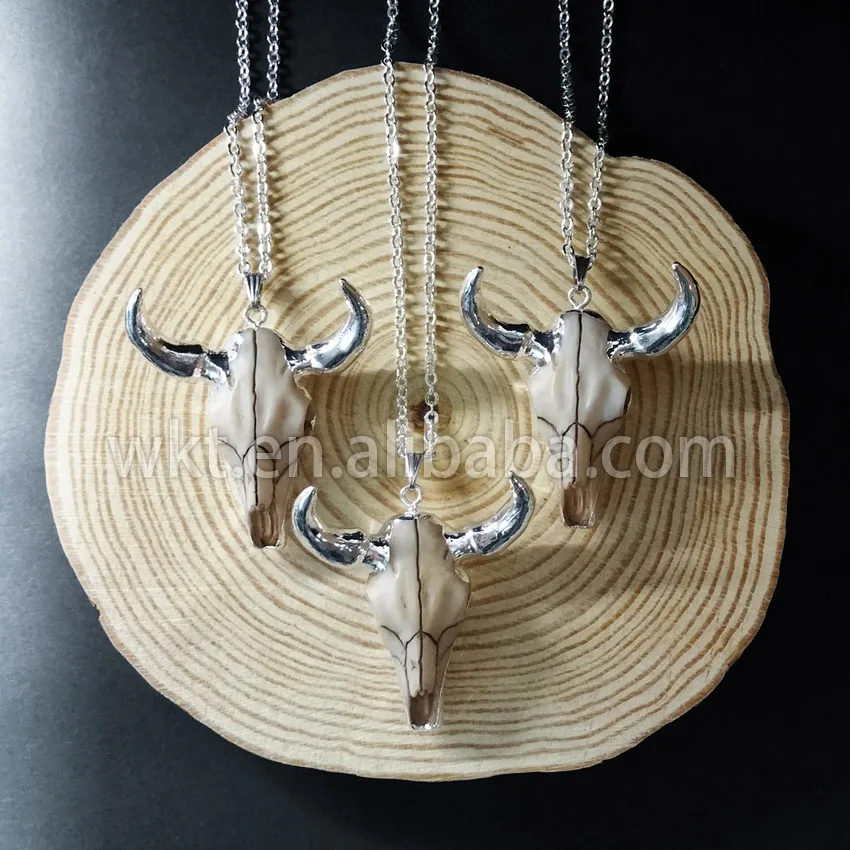 

WT-N604 Wholesale Horn necklace Jewelry Resin Buffalo Horn pendants necklace with silver plated 18inch silver chain necklace