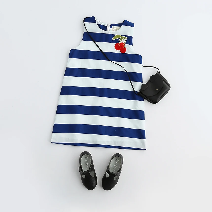 701949292017 Летняя Мода Новорожденных Девочек Платья Полосатый Цветок Без Рукавов