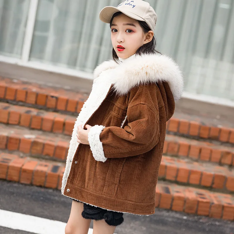 

2018 new winter Girls Kids boys Plus velvet thickening plus fluffy collar coat Down jacket outer clothing Children