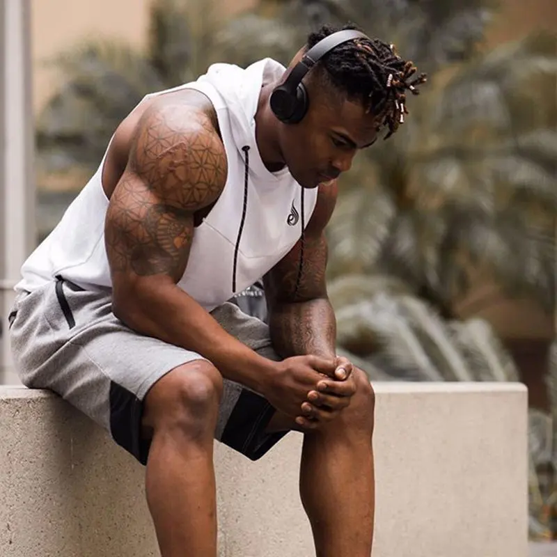 Men sporting sleeveless hoodies gyms Workout Fitness Bodybuilding Sweatshirt male Fashion Casual Hooded Vest cotton Sportswear | Мужская