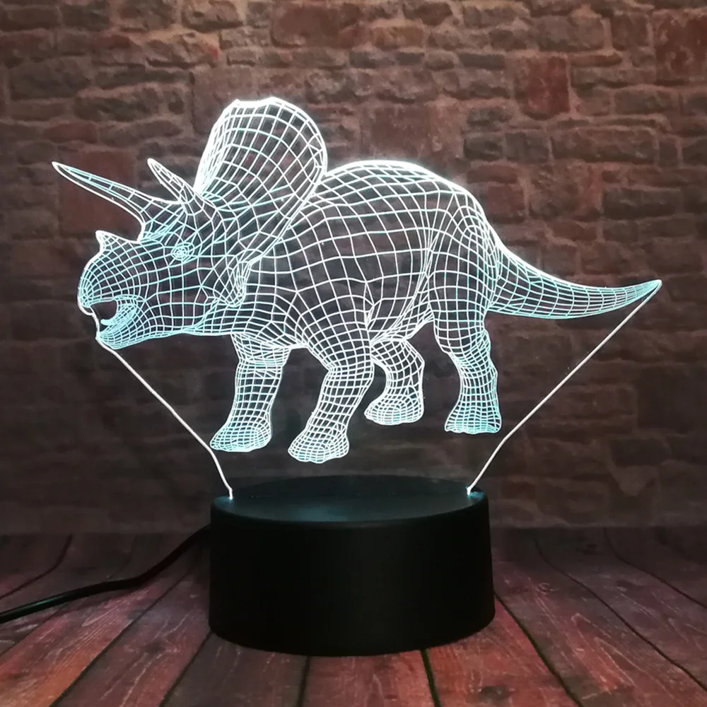 Трицератопс динозавр 3D иллюзия Лампа 7 цветов Изменение дистанционного сенсорный светодиодный ночной Светильник дети Lampara Детские спальные декора подарки на Рождество