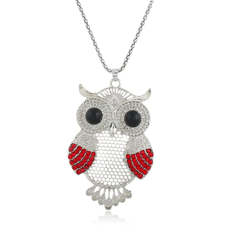 FY Euro-American retro owl full drill sweater chain long necklace female personality fashion Baitao Crystal Necklace | Украшения и