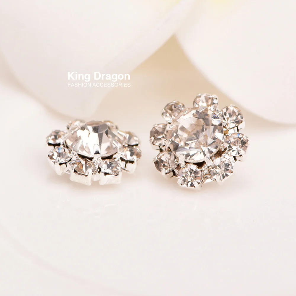 Adorno de diamantes de imitaci&oacute;n de cristal utilizado en el centro de flores, 10MM, 100 unids/lote, parte trasera plana o parte trasera de v&aacute;stago plateado, KD21-0