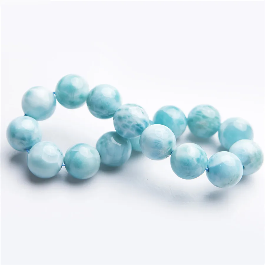 Dominica Genuine Blue Water Pattern Natural Larimar Bracelet Healing Gemstone Crystal Round Bead Bracelets For Women Men 13mm | Украшения и