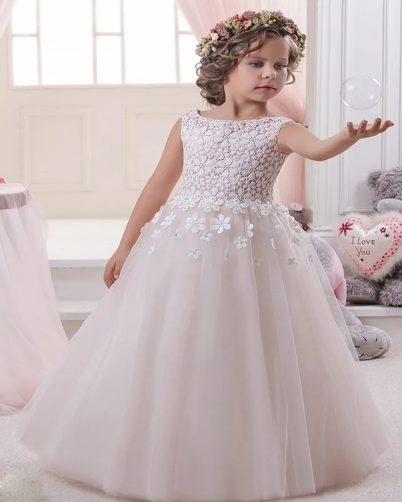 2016 Горячей Продажи Розовый Кружевной Цветок девочки платья На Заказ Дешевые Тюль