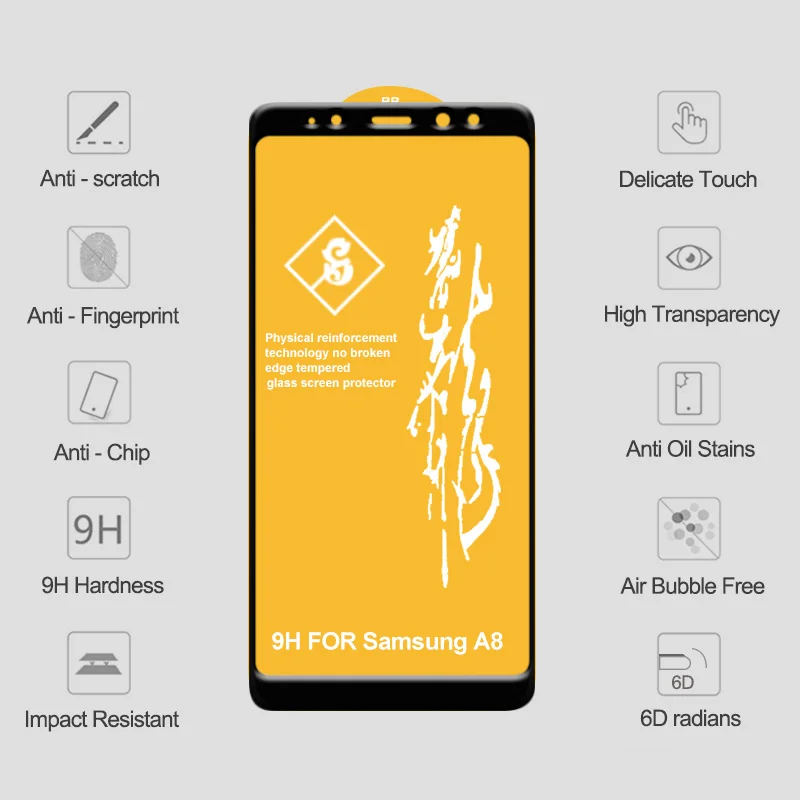 6D закаленное стекло для samsung Galaxy A7 A9 защита экрана на Защитное стекло для samsung A8 J6 A6 J4 Plus J8
