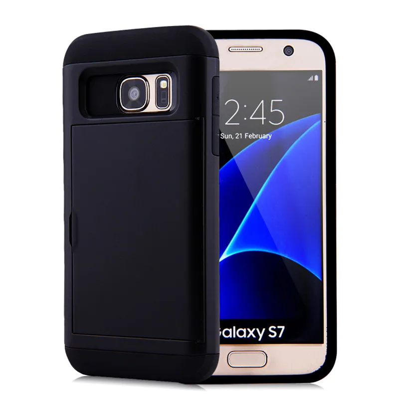 Hybrid Armor Case for Samsung Galaxy S7 S7Edge Wallet Card Holder Bumper Cover Edge Funda | Мобильные телефоны и