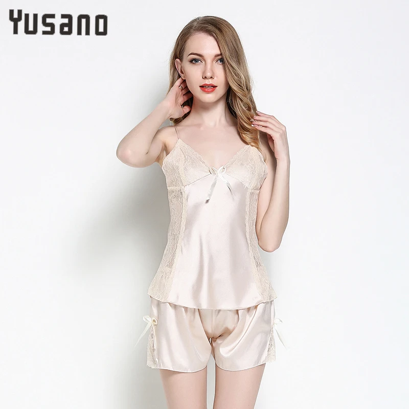 Пижама женская шелковая пикантное нижнее белье одежда для дома кружевной топ с