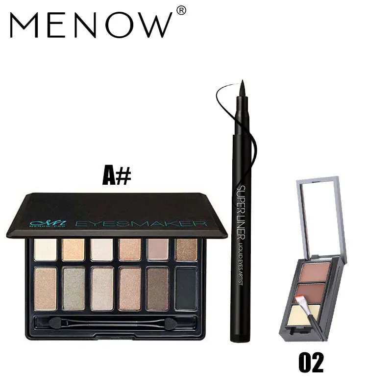 Menow бренд Make Up Set обнаженной тени для век Палитры и мягкая голова Подводка для глаз и Водонепроницаемый для бровей Косметическая пудра косметический набор Прямая поставка 5341 - Цвет: 02A