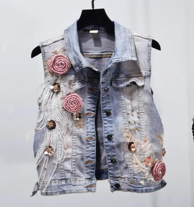 Женский джинсовый костюм с блестками повседневный облегающий из двух предметов: