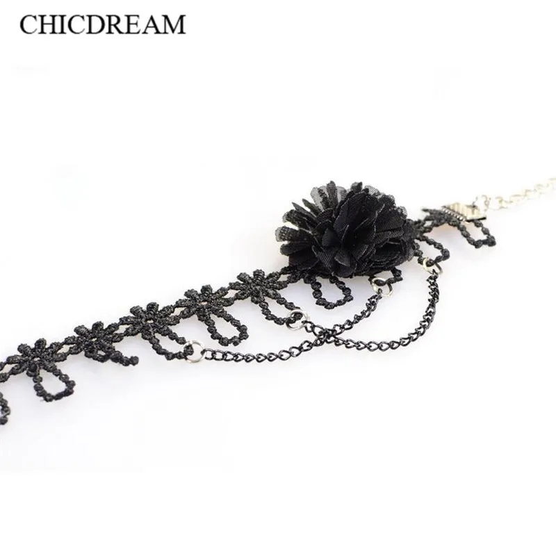 Браслет на ногу женский простой тканевый анклет в форме цветка с черными