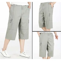 summer loose plus size seven trousers mens casual fat pants elastic high waist calf lenght pants man wear bottom manpris